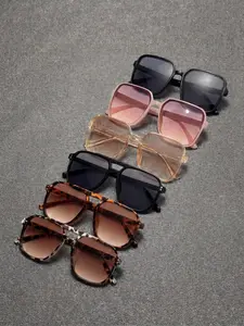 6 Pairs Women's Plastic Frame Trendy Square Sunglasses Set, Dual Bridge Large Frame Design, Uv400 Protection, Ideal for Commuting, Travel, Photography