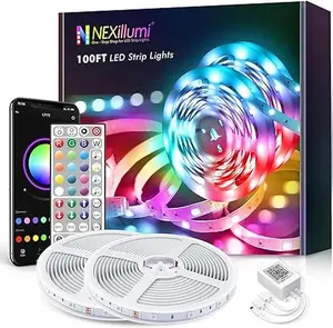 Fussion 100ft Smart LED Strip Lights Bluetooth with Remote, LED Lights for Bedroom with Remote Music Sync, Room Christmas Decoration(100Ft APP+ Remote+ Mic Control)
