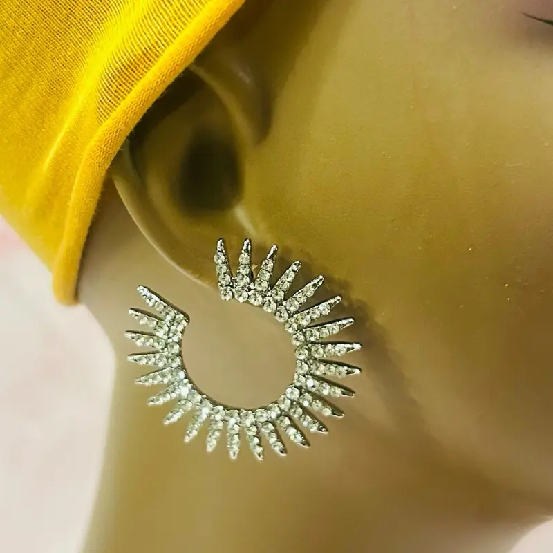 Silver Crystal-Spike Hoop Earrings for Women, Stylish Statement Jewelry for Daily Wear, Party Occasions
