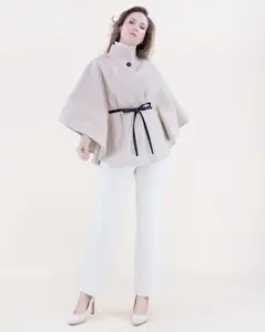 Funnel Neck Faux Leather Belt Cape