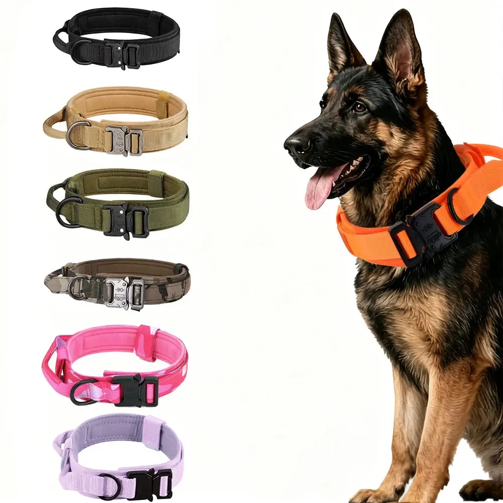 Tactical Dog Collar with Handle – Adjustable Military Nylon Collar for Medium & Large Dogs