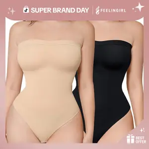 FeelinGirl Strapless Bodysuit for Women Removable Tummy Control Seamless Shaping Thong Tops Fabric Fit Lady Womenswear Underwear Comfort TiktokSuperBrandDay