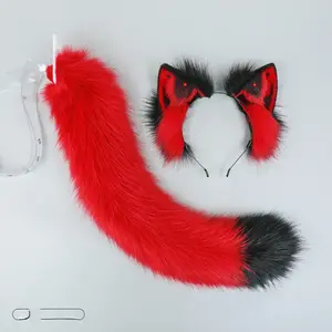 Handmade Faux Fur Red Fox Ears and Tail Set - Cosplay Costume Accessory for Halloween, Anime Conventions