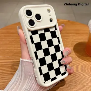 Black checkered Phone Case For iPhone 17 Pro Max Air 16 Plus 15ProMax 14 13 12 11 Shockproof Drop Protection Durable silicone Cases Smartphone Cover Cellphone Bumper Screen Protector Casing Resistance Casing