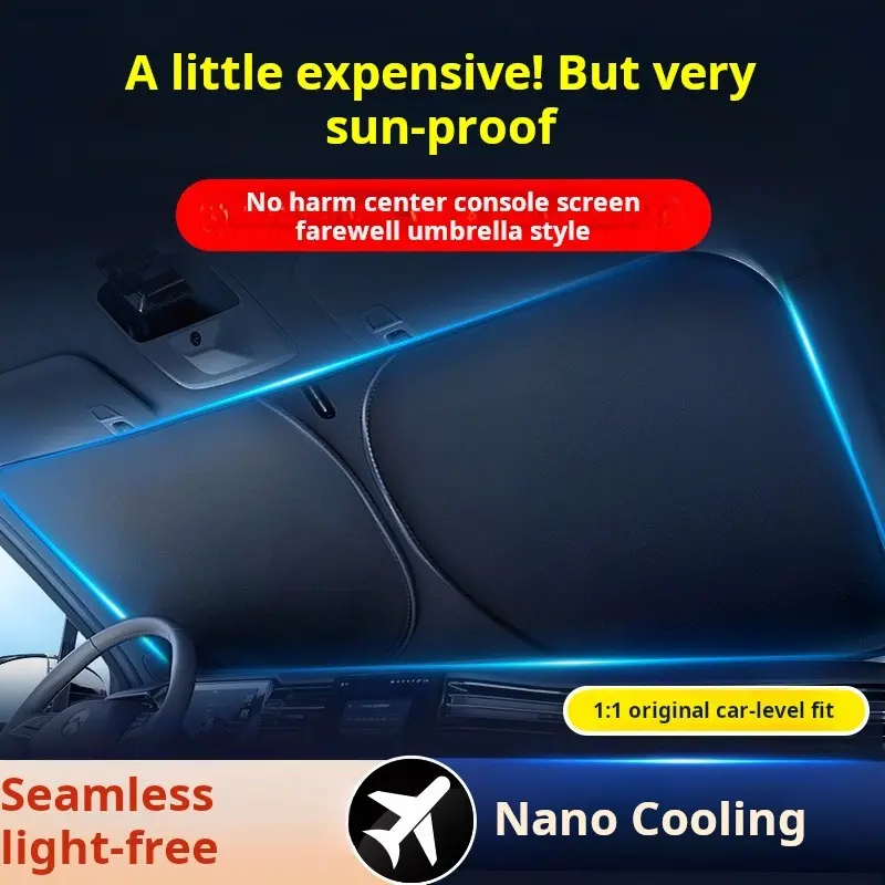 Car Windshield Sunshade Seamless Design Fabric Front- 1-Piece 140x70cm Foldable Heat & Full UV Protection Blocker, Universal for Most Cars, SUVs, Trucks, Car Interior Summer Accessory