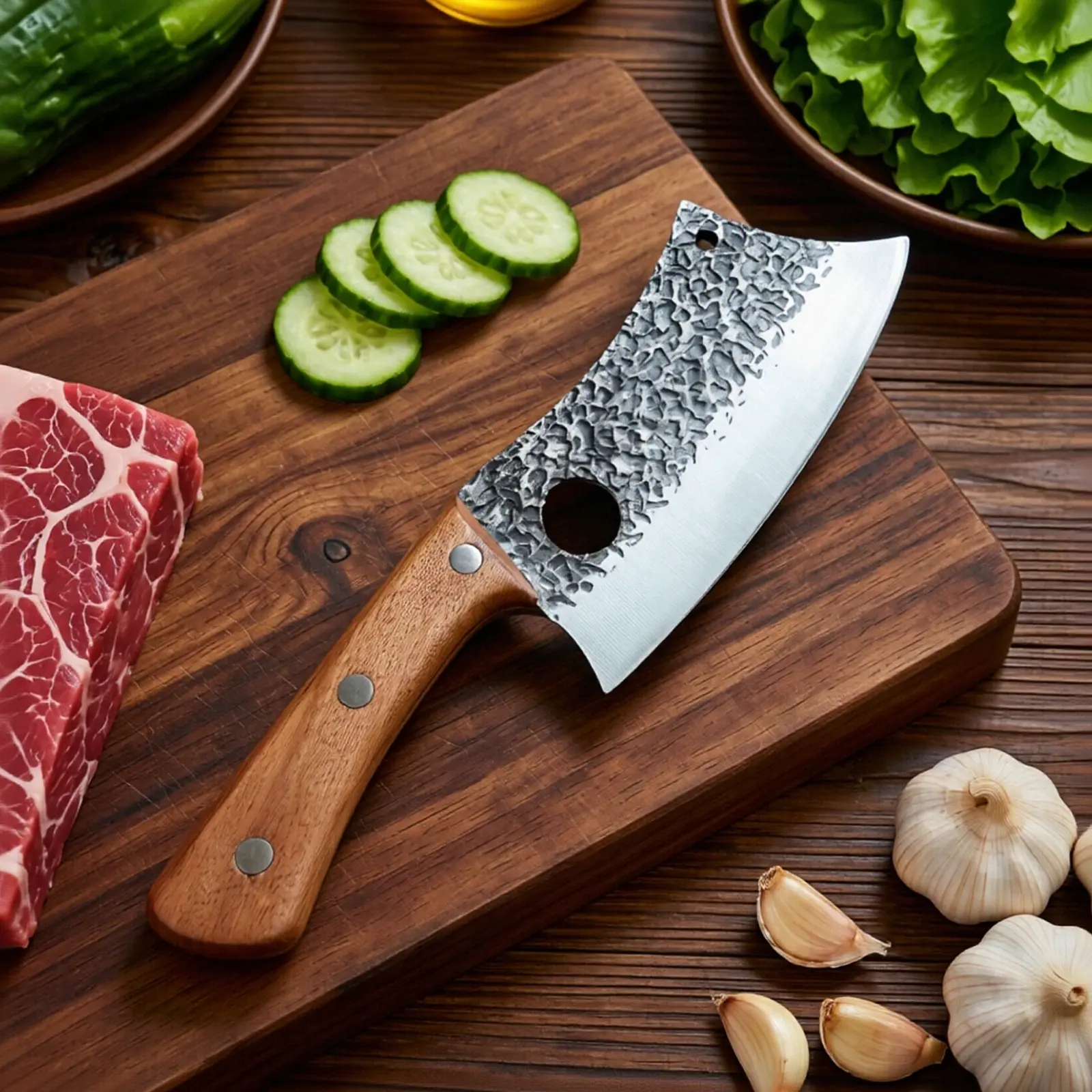 Hand-Forged Meat-Cutting Kitchen Knife - Ideal for Home, Outdoor Cooking Use, Kitchen Knives Essential