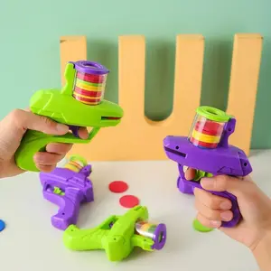 Kids Outdoor Game Foam Disc Gun Toy Flying Disc Shooting Launcher Gun Double Parent-child Interactive Toy for Children Gifts