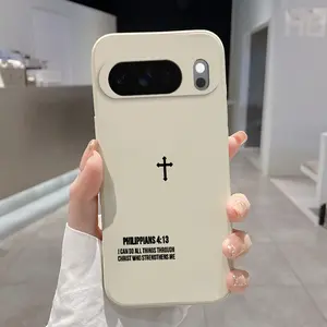 Rounded Edge Phone Case for Google Pixel 10 9 8 7 Pro A XL Faith Strength Pattern Pocket-Friendly Shockproof Liquid Silicone Protective Soft Smartphone Casing