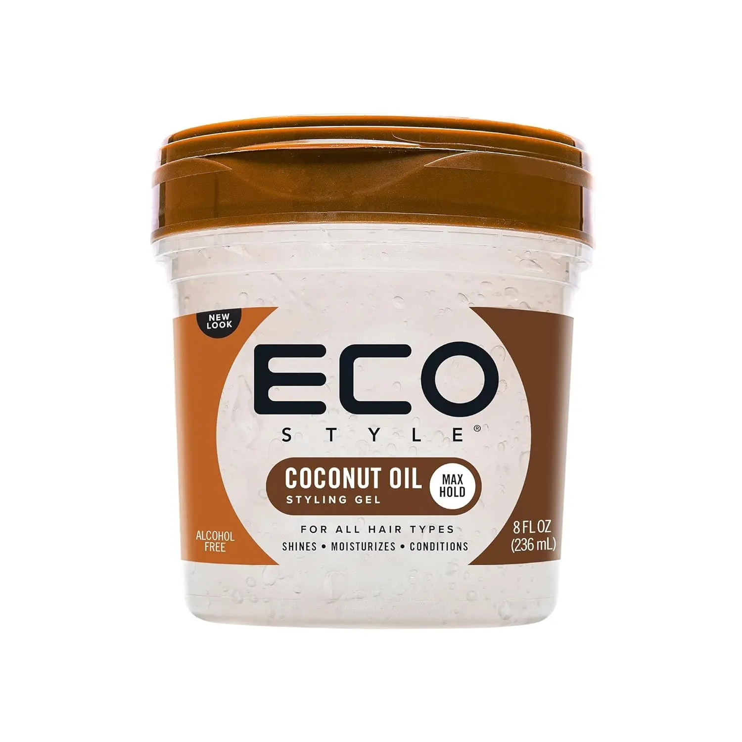 Eco Style Plant-Based Coconut Oil Hair Styling Gel - 8 oz Haircare Gel, Hydrating Moisturizer, Lightweight Hold, Luster-Boosting, Frizz-Control, Breakage & Split End Prevention, Scalp Health Support, Ideal for Wavy Hair & Messy Buns, Moisture, Lauric Acid