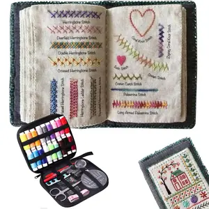 Portable All-Scenario Embroidery Stitch Book + Professional Sewing Kit| Includes 18-Colored Threads, Scissors, Seam Ripper, Measuring Tape, Needles & More Sewing Essentials Complete Set for Beginners & Enthusiasts, Portable & Travel-Friendly
