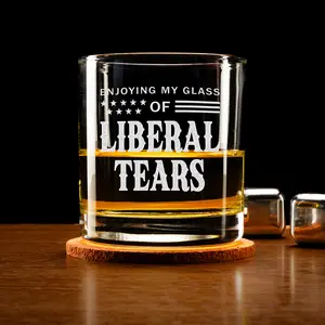 Engraved Liberal Tears Whiskey Glass, Trump MAGA 11oz Rock Glass Gifts for Men