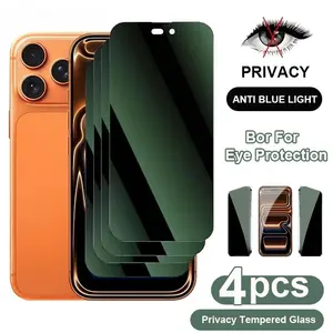 4-Pack Privacy Tempered Glass Screen Protector, Protective, Accessories, Compatible with iPhone 17/16/15/14/13 Pro/max/plus, Full Coverage, Anti-Fingerprint, Scratch Resistant
