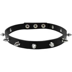 Spiked Choker, Goth Black Leather Choker Collar with Studded Spikes Punk Necklace for Men Women Cosplay Accessory