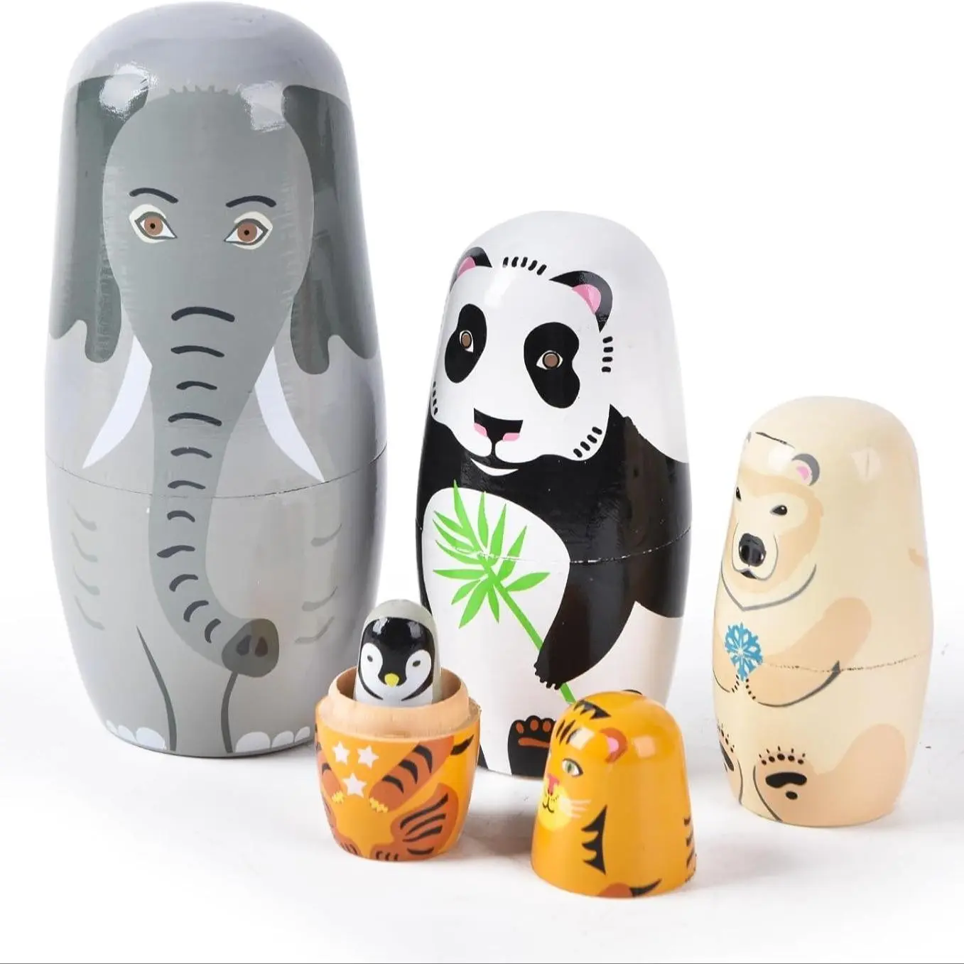 Russian Nesting Dolls Set, 5 Pieces 6 Inch Wooden Stacking Toys, Stackable Fun, Handmade Kids Craft, Christmas Home Wedding Party Decor, Wedding Gift, Elephant Design