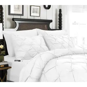 8-Piece Pleated Comforter Set, Bed-in-a-Bag Soft Set Includes Sheet Set with Pockets, 8PC Pleated Comforter F/Q, White