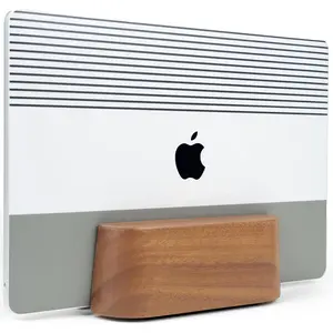 Adjustable Vertical Laptop Stand for Desk, Wooden Laptop Holder, MacBook Pro Stand, Wood Mac Air Dock (Solid Walnut)