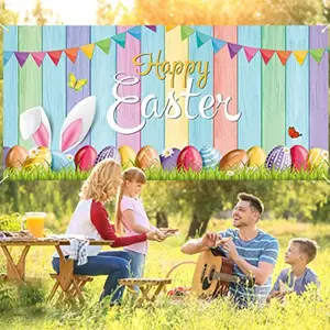 Easter Garage Door Banner Decoration, Large Easter Bunny Egg Spring Flower Cover Background, Outdoor Indoor Hanging Party Supplies