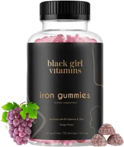 Black Girl Vitamins - Iron Gummies (20 mg), Supports Iron Deficiency & Anemia, Gluten-Free, Gelatin Free, Made in The USA (Grape, 60 Count) 30 Day Supply