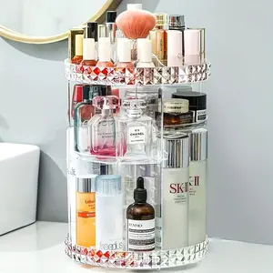 Rotatable makeup storage box with adjustable shelves, Heavy-duty cosmetic storage cabinet, no power supply required, suitable for bathrooms or dressing tables, perfect gift for women (birthday, wedding, festival), Cosmetic organizer box