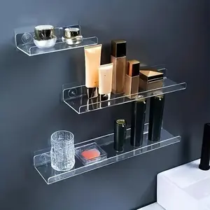 Clear Acrylic Wall Mounted Storage Racks, U-Shaped Bathroom Organizers, Bathroom Organization, No Drilling Required, Durable & Stylish, for Cosmetics & Toiletries
