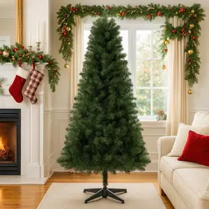 6 Inches Unlit Artificial Christmas Tree with 490 Tips, PVC Full Branches, Classic Green Holiday Tree with 4-Leg Plastic Stand for Indoor Home Decoration