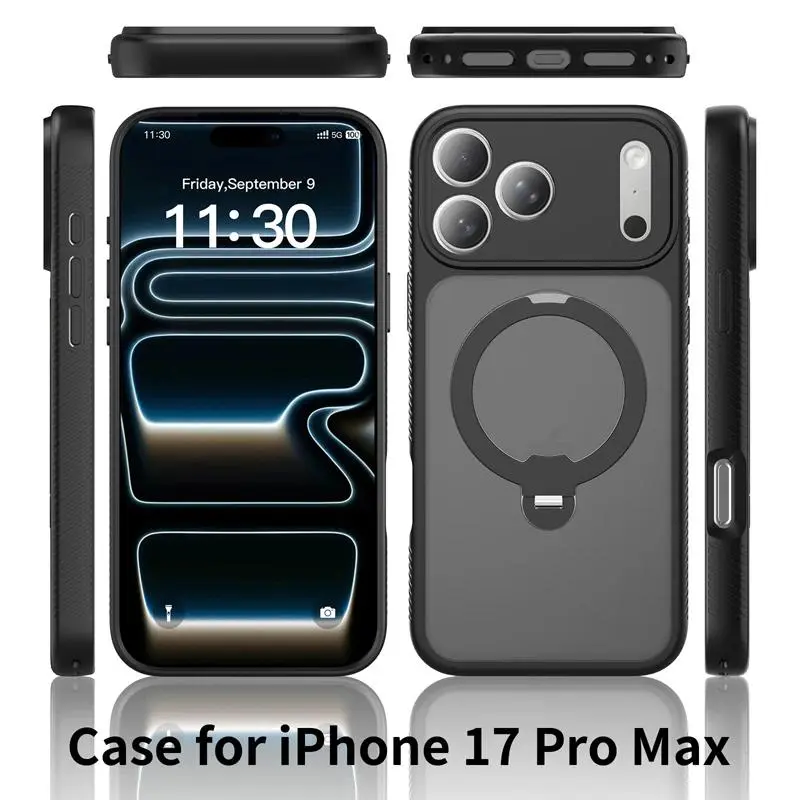 For iPhone 17 16 Pro Max 17Air  Case Frosted Multi-color Magnetic Matte PC Rotatable Metal Ring Holder Translucent Cover