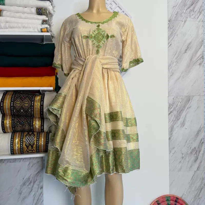 Short Ethiopian and Eritrean Traditional Dress for Women - Casual Womenswear with Unique Patterns and Colors