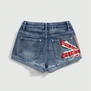 American Y2K Retro Graffiti British Flag Short Jeans Women's Washed Denim Shorts Tight Low Waist Shorts