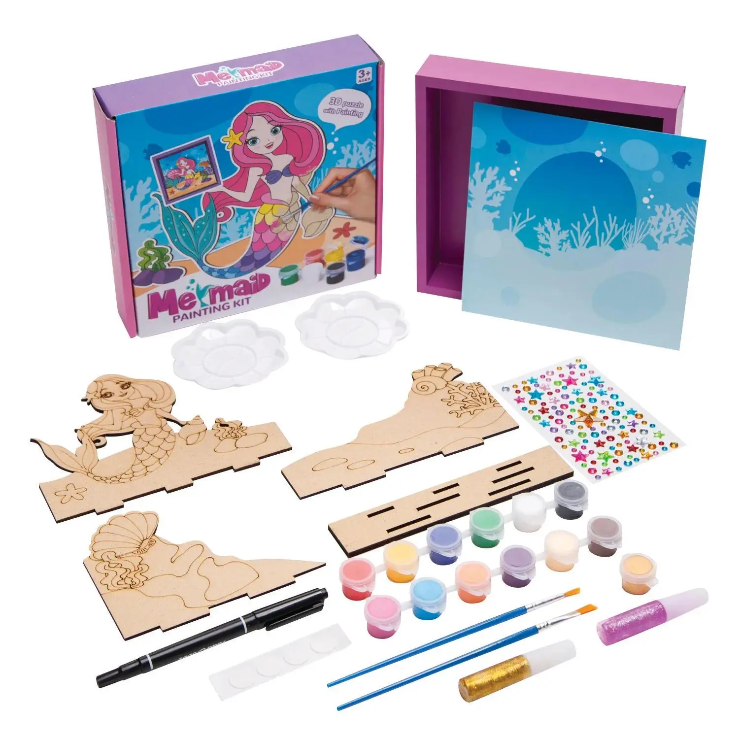 Fun Express DIY Wood Mermaid Frame 3D Puzzle Kit, 8 3/4" x 8 3/4" - 14 Piece