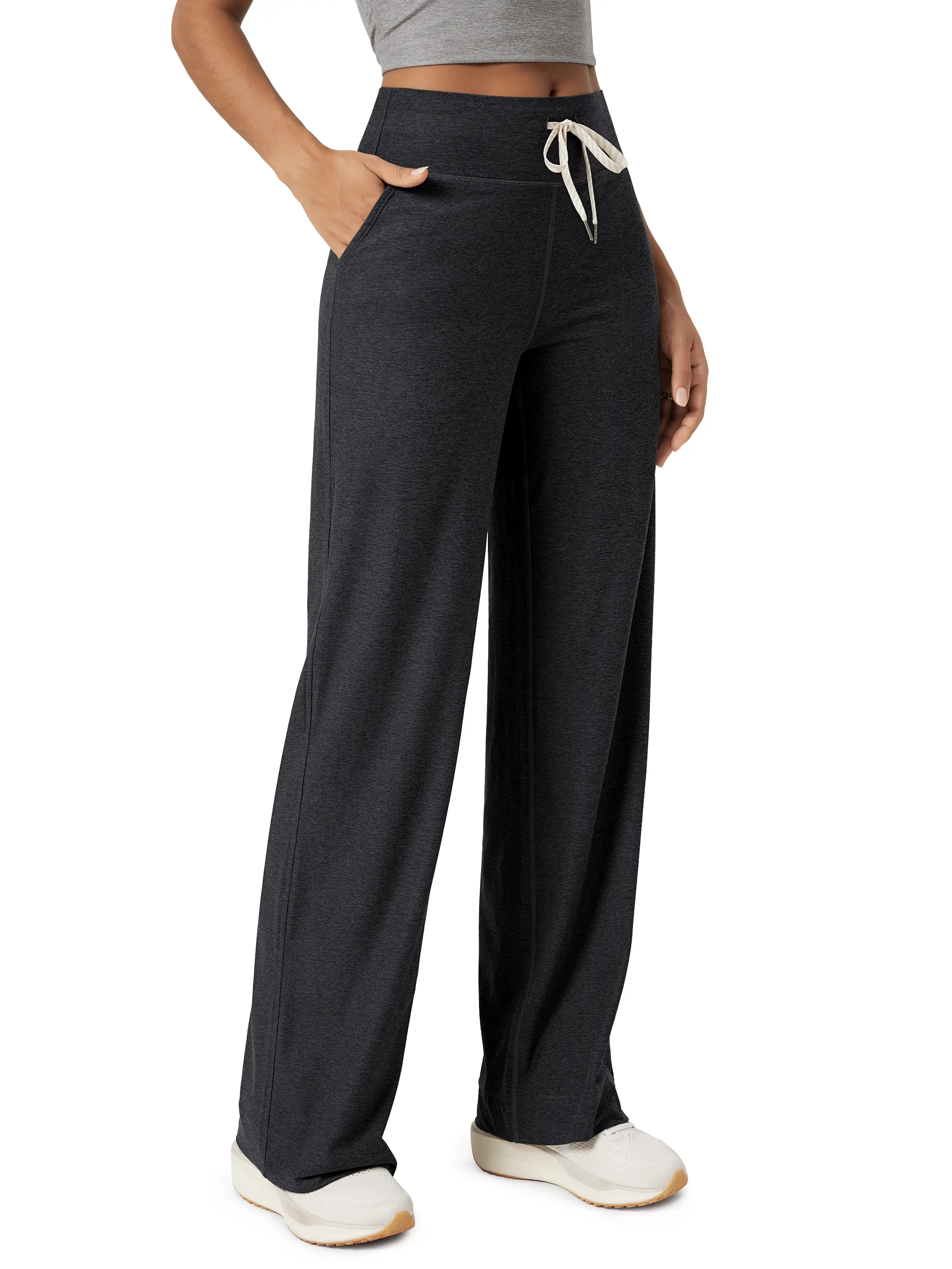 ODODOS Women's High-Rise Wide Leg Pants - Ultra Soft odSTRATUM Tech Polyester Jersey Drawstring Casual Loungewear with Pockets, 29" Inseam for Sun & Outdoor Use, Adjustable, Day, Fabric, Basic, Light, Soft Pants