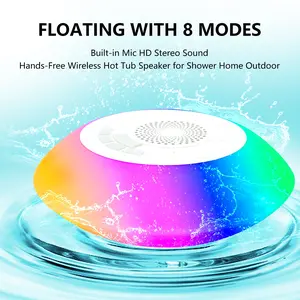 Wireless Speakers with Colorful Lights - Portable Pool Speaker IP65 Waterproof Floating with 8 Modes - Mic HD Stereo Sound Hands-Free Wireless Hot Tub Speaker for Shower Home Outdoor