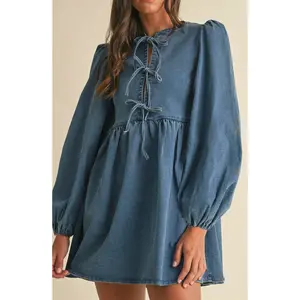 Graylee Tie-Front Denim Babydoll Dress