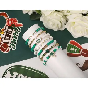 Sporty Chic Bracelets for Women Vibrant Blue White Red Gold Stretch Heishi Clay Beaded Bracelets Stylish Stackable Bangles for Game Days Casual Special Occasions Football Mom Jewelry Gift