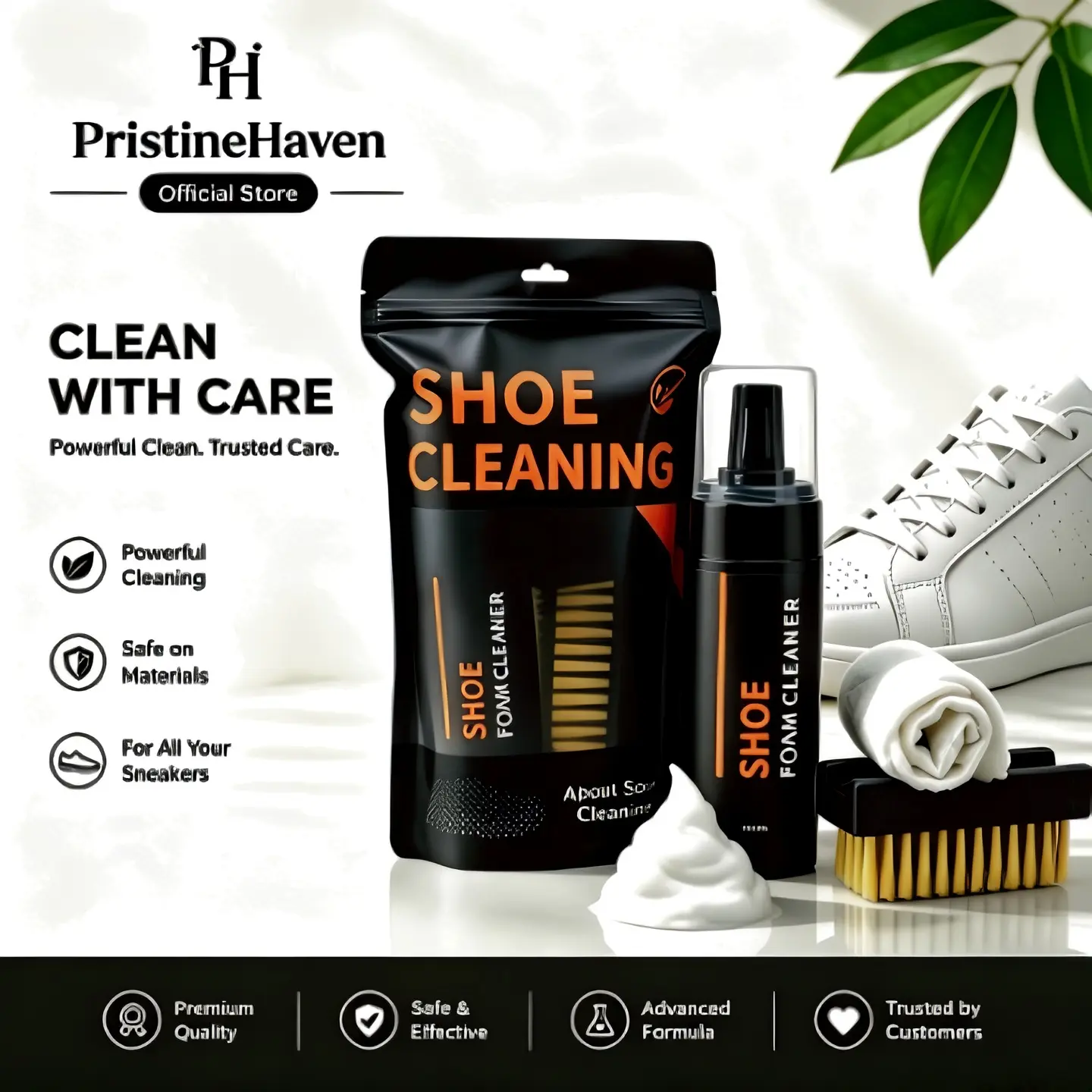 Complete 4-In-1 White Shoe Cleaning Kit| No Water Washing| Safely Cleans Sneakers & PU Leather Shoes Durable Shoe Foam Cleaner Spray With Cleaning Brush & Microfiber Towel everyday fresh # homemadaundry detergent # mould spray # multi surface tablets