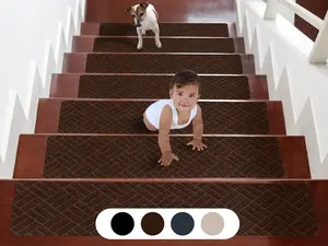 Step Carpet 30” x 8” Non-Slip Stair Treads 15 PCS Pre-Cut Stair Treads for Wooden Steps - Peel and Stick Reusable Stair Runner with TPE Backing