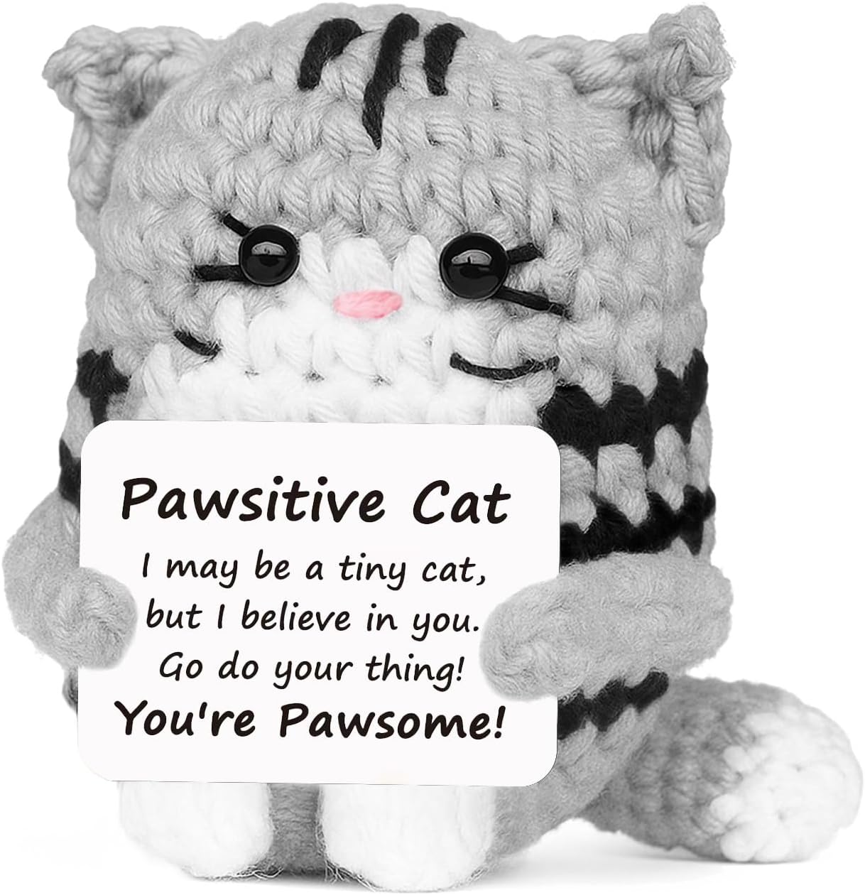 Positive Crochet Cat Mini Animal Emotional Cheer Up Support Gifts, Funny Crochet Mini Handmade Cat for Women Men Friends Mom Daughter Son Teen Birthday Mothers Day Decor Graduation Gifts