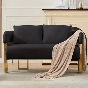 51" Upholstered Loveset Sofa Modern Decorative Chair, Living Room Side Chair with Gold Metal Legs, for Dressing Area, Reception Room, Office (Black+Gold)