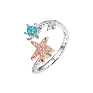 Ocean Vibe Turtle Starfish Spinner Ring, Cute Beach Jewelry for Women  Summer Beach Turtle Starfish Rotating Ring, Hypoallergenic Gift for Her