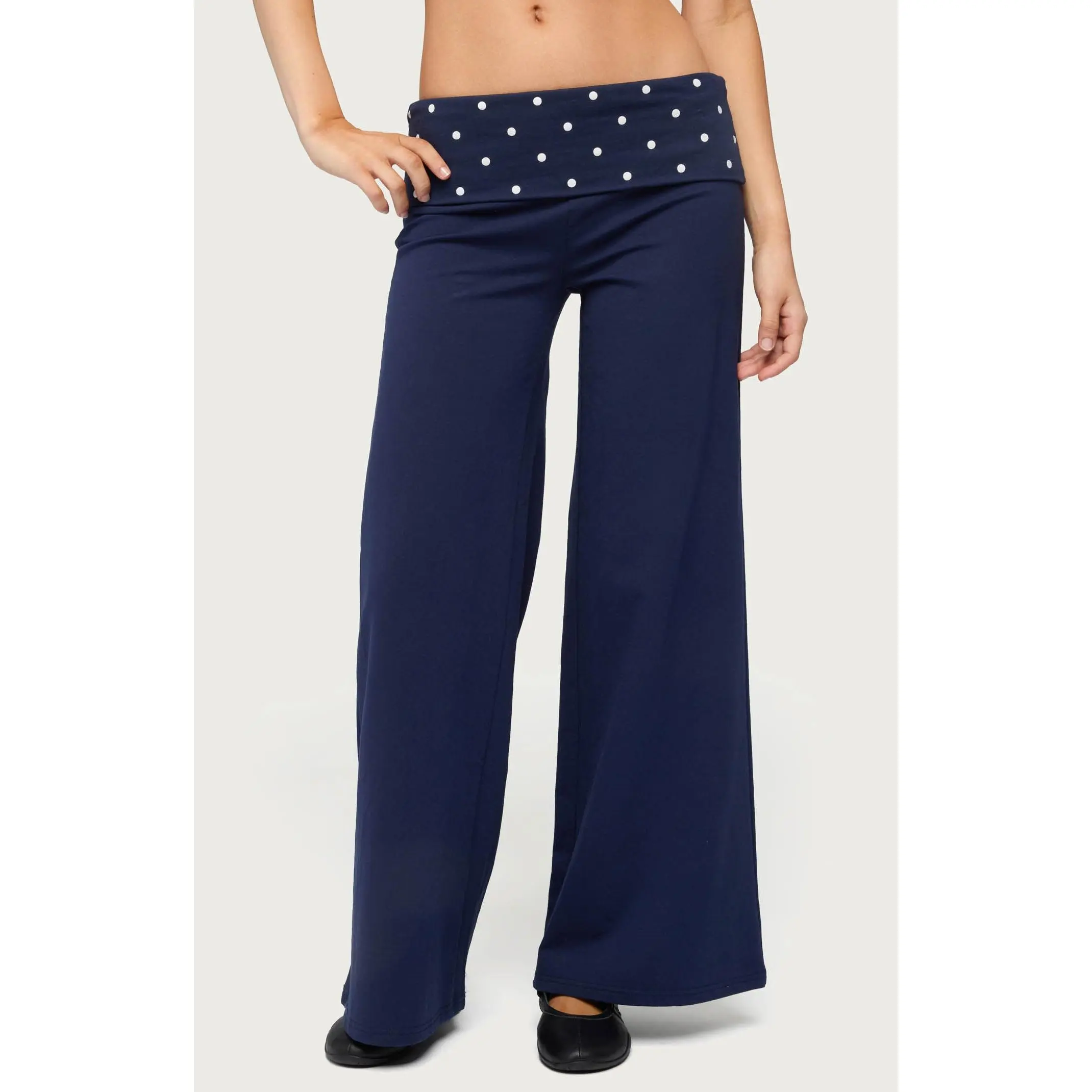 Edikted Women's Petite Reeva Polka Dot Foldover Pants
