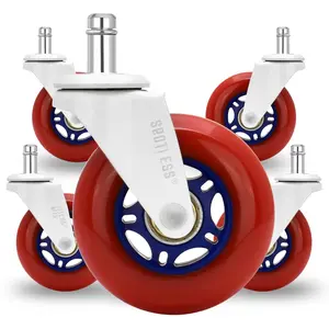 Upgraded Roller  Office Chair Wheels - 3 inch Ultra Smooth & Whisper Quiet Rolling Casters for Hardwood Floors & Carpet - Replacement Rubber Chair Casters - Heavy Duty - Set of 5