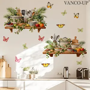 A (30*90cm) 2D flat creative retro bowl, spoon and butterfly wall sticker for home, living room, bedroom and kitchen decoration, self-adhesive wall stickers M20486-KR