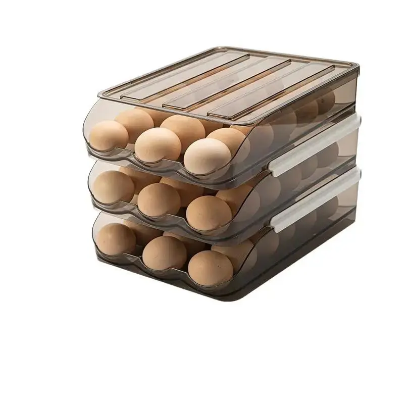 JMILYJW Auto-Rolling 3-Layer Durable Plastic Sliding Egg Holder, Multi-Layer Tray Fridge Organizer Storage, Space-Saving Large Appliance Accessory for Easy Retrieval