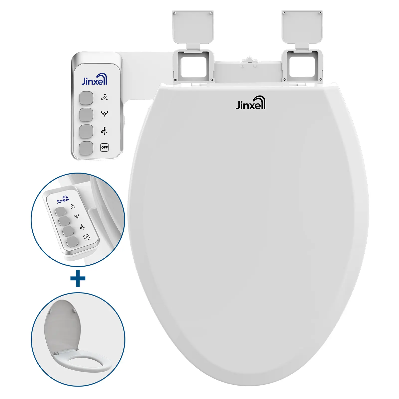 Jinxell Non-Electric Bidet Toilet Seat with Self-Cleaning Dual Nozzles for Feminine & Rear Wash, Adjustable Water Pressure, Slow-Close Lid, Easy Installation, Advanced 360° Self-Clean Function