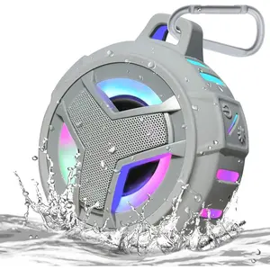 Shower Speaker, IPX7 Portable Floating Speakers with Loud HD Sound, True Stereo Speaker with LED Light, 24H Play for Shower Pool Beach, Gifts for Men, Women - Gray Audio Smartphone