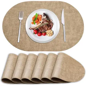 Placemats Set of 6-Double-Sided Faux Leather Design Oval Placemats For Dining Table, Kitchen Table Mats Heat Resistant Waterproof Wipeable Washable Non-Slip (Set of 6, Camel)