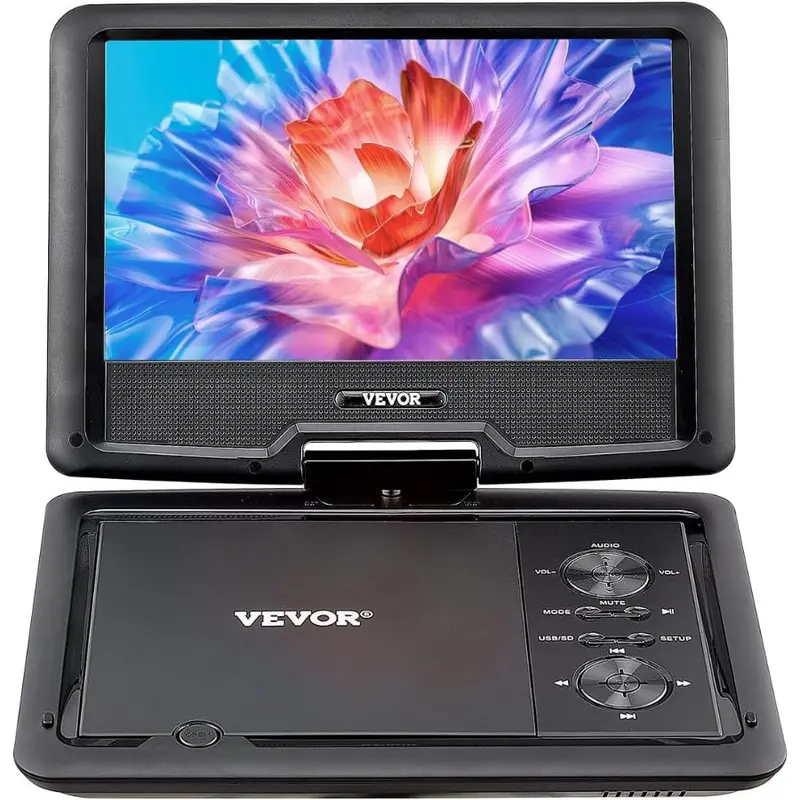 VEVOR Portable DVD Player, 10.1 inch HD Swivel Display Screen, 4 Hours Built - in Rechargeable Battery, Dual Speakers, Support Sync TV/USB/SD Card/CD/DVD, Car Charger, AC Power Adapter, Remote Control