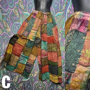 Mediumweight Boho Cotton Hippie, Patchwork Wide Leg Pants With Pockets, Unisex Hippy Festival Fall Winter, Flares Bell Bottoms, Women's Pants