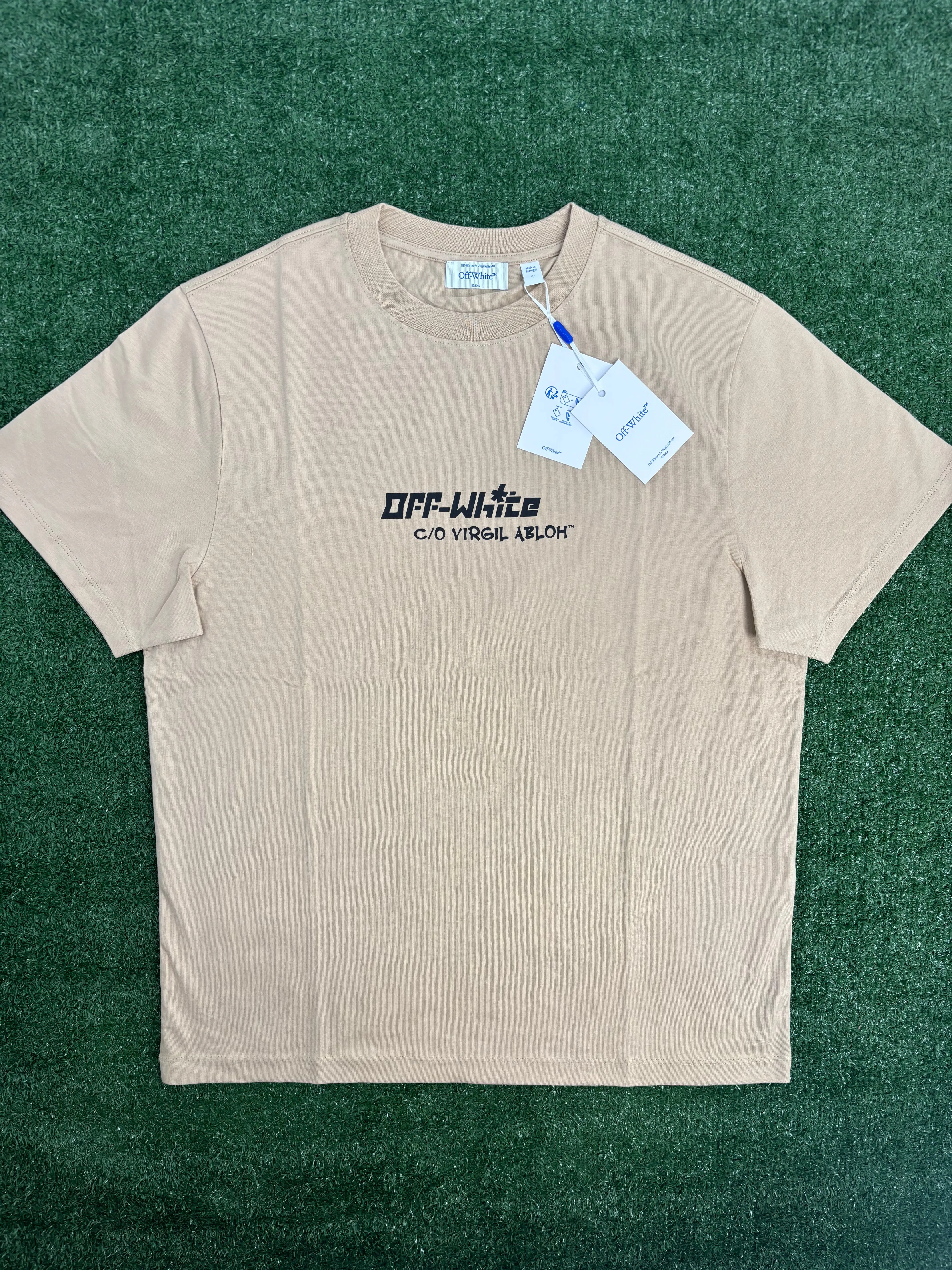 OFF-WHITE "Cryst Croco Logo" Slim Fit Beige T-Shirt Size XS