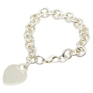 Pre-owned Tiffany & Co. Sterling Silver 925 (Ag925) Small Leather Goods Tiffany&Co. Heart Tag Silver Bracelet