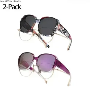 2-Pack Oversized Polarized Fit Over Sunglasses Stylish Geometric Angular Frame UV400 Anti Glare Wear Over Prescription Glasses Men Women Outdoor